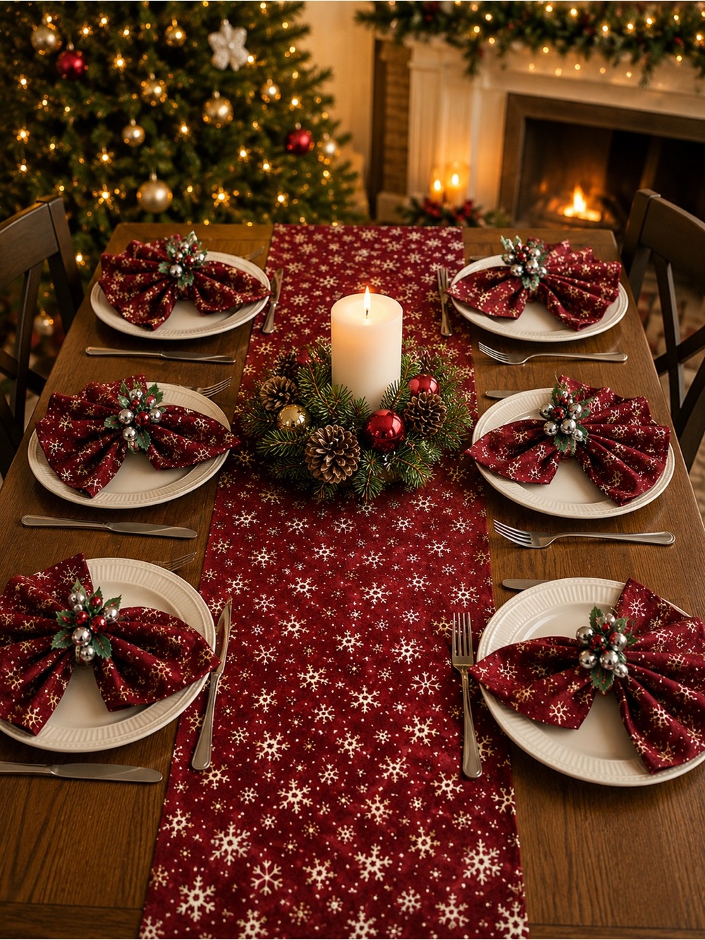 Vintage Mervyn’s Design Cottage Christmas 6 Napkins Snowflake Table Linen